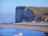 Côte d'Albâtre - Falaise, plage de Veulettes-sur-Mer (station balnéaire) et mer (la Manche), dans le Pays de Caux