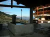 Courchevel - Fountain with a view of the ski area, trees and mountains, Courchevel 1650 ski resort (winter sports)