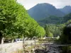 Couserans - Termas de Aulus-les-Bains: rio, árvores e montanhas de Haut Couserans; no Parque Natural Regional dos Pirenéus de Ariège, no Vale do Garbet