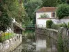 Crécy-la-Chapelle - Grand Morin Valley (vale do pintor de Grand Morin): Grand Morin River, passarela, casa e árvores