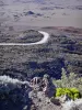 Departementale weg Route du Volcan - Uitzicht op de vulkaan weg door het dal van de Sands