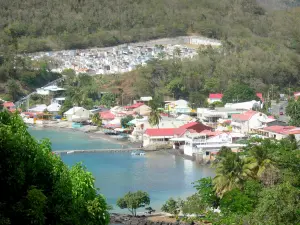 Deshaies - Vista del cementerio y las casas de la aldea junto al mar