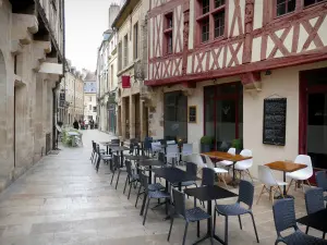 Dijon - Half-timbered houses and café terraces on rue Amiral Roussin