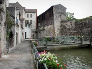 Dole - Puente sobre el Canal de los Curtidores, caminar por el agua, forjado adornadas con flores y casas en el casco antiguo