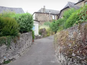 Donzenac - Alley y casas de piedra de la ciudad medieval