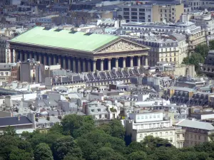 Eiffel tower - View of the Madeleine church and the Parisian buildings from the heights of the tower