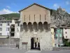 Entrevaux - Bridge of the Royale door, houses of the medieval village, fortifications and overlooking citadel