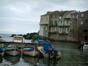 Erbalunga - Porticciolo con barche e barche da pesca, mare, rocce e case nel villaggio (Marina)
