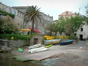 Erbalunga - Kleine haven met boten, palmbomen en huizen in het dorp (Marine)