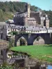 Estacionando - Castelo Estaing com vista para as casas da cidade medieval e a antiga ponte sobre o Lot