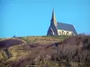 Étretat - Chapelle Notre-Dame de la Garde, escaleras, hierba y arbustos