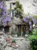 Eus - Facade of a stone house with wisteria
