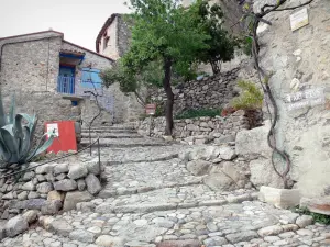 Eus - Paved street and houses of the village