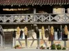 Fattoria-Museo della Foresta - Facciata e balcone con bretelle in legno di fattoria Bresse, con mais sospese; a breve, nel savoiardo Bresse