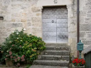 Flavigny-sur-Ozerain - Eingang zu einem mit Blumen gesäumten Steinhaus