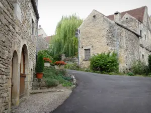 Flavigny-sur-Ozerain - Fassaden von Steinhäusern im Dorf