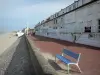 Fort-Mahon-Plage - Digue-promenade avec un banc, maisons et plage de sable