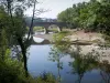 Gargantas del Cèze - Puente sobre el río y los árboles Cèze por el agua