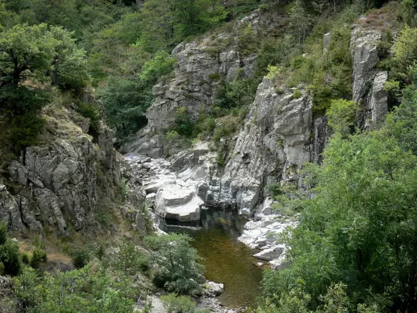 Gargantas del Tapoul - Parque Nacional de Cévennes: río Trépalous, los árboles a lo largo del agua, y escarpadas orillas