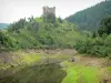 Gargantas del Truyère - Castillo medieval Alleuze alza sobre un promontorio rocoso que domina el lago de la presa de Grandval