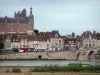 Gien - Château d'Anne de Beaujeu abritant le musée International de la Chasse, maisons de la ville et pont enjambant le fleuve Loire