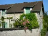Giverny - Maison en pierre et son rosier en fleurs (roses)