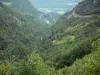 Gole del Flumen - Gole, montagne, alberi e case, nel Parco Naturale Regionale di Haut-Jura