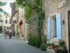 Gordes - Rue du village avec des maisons, des plantes et des pots de fleurs
