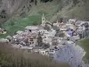 La Grave - Bell towers of the Notre-Dame-de-l'Assomption church and the Pénitents Blancs chapel, houses of the village