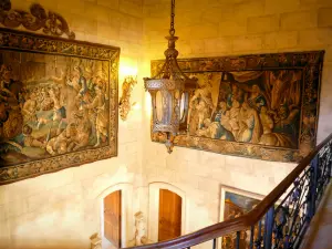 Grignan castle - Interior of the castle: tapestries of the stairway