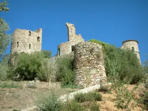 Grimaud - Escalier menant aux ruines du château, arbres et végétation