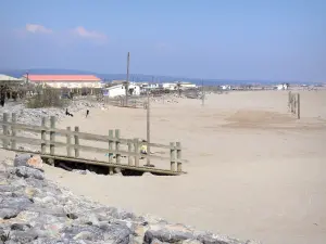 Gruissan - Gruissan-Playa: playa de arena y paseo marítimo de la localidad,