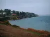 Halbinsel von Crozon - Spitze Espagnols (Pointe des Espagnols) mit seiner Küste, seinen Bäumen und seinen Häusern, Meer (Meer Iroise)