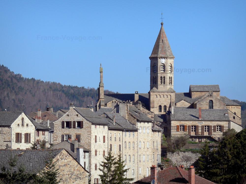 Guide de la Haute-Loire - Paysages de la Haute-Loire - Clocher de l'église Saint-Julien et maisons du bourg de Saint-Julien-Chapteuil