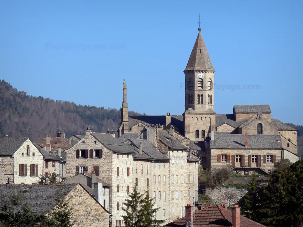 Guide of the Haute-Loire - Haute-Loire landscapes - Bell tower of the Saint-Julien church and houses of the village of Saint-Julien-Chapteuil