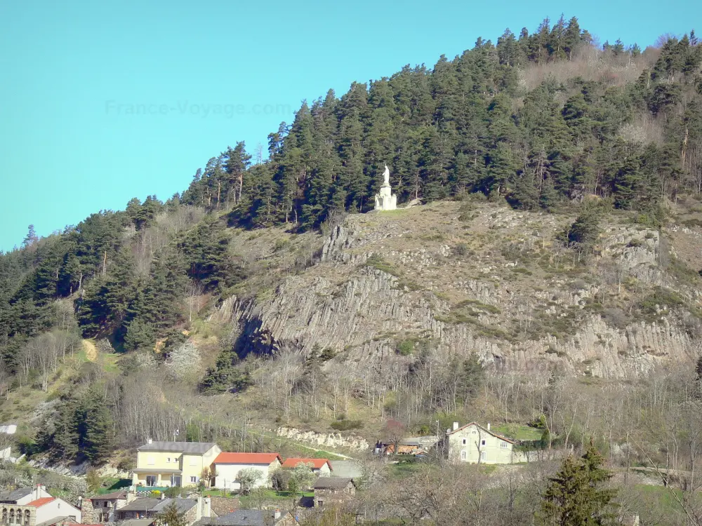 Guide of the Haute-Loire - Haute-Loire landscapes - Statue of the Virgin of Saint-Pierre-Eynac dominating the houses of the village