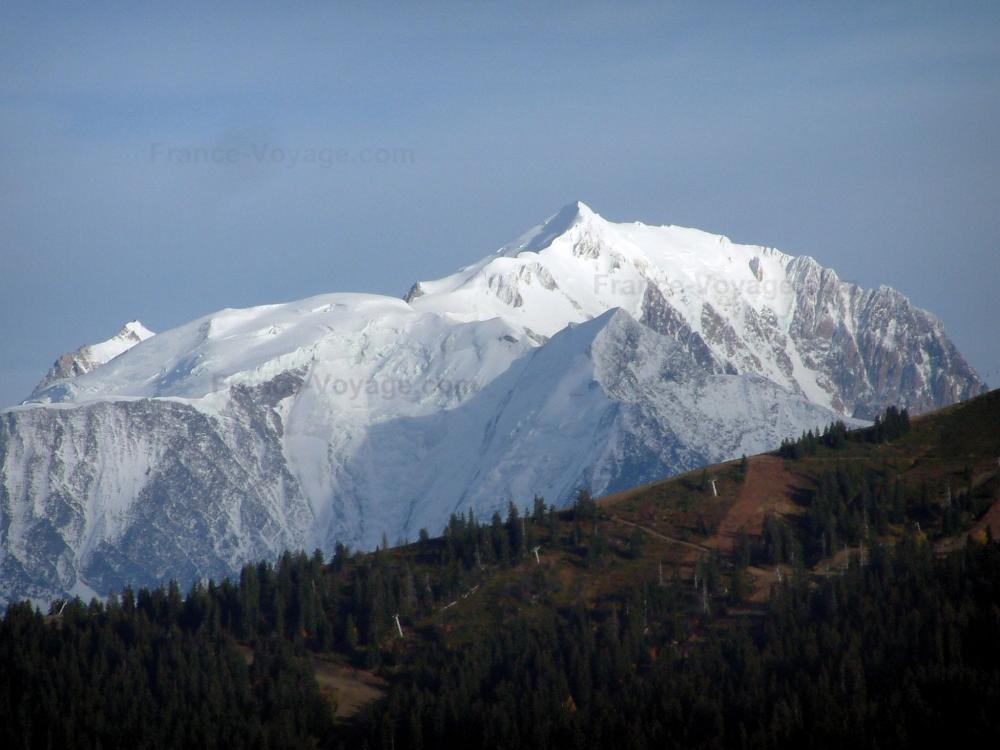 Guide de la Haute-Savoie - Mont-Blanc - Forêt de sapins et massif du Mont-Blanc