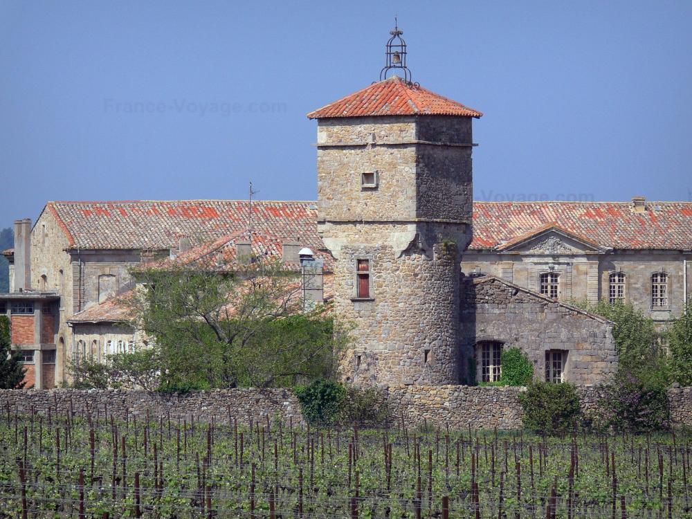 Guide de l'Hérault - Château-abbaye de Cassan - Château-abbaye (ancien prieuré royal) et vignes, à Roujan