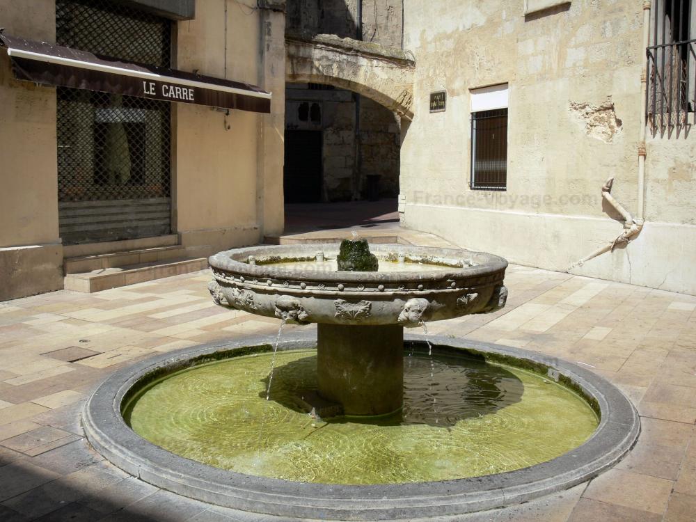 Guide de l'Hérault - Montpellier - Fontaine de la place Saint-Ravy et maisons de la vieille ville