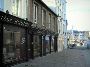 Honfleur - Houses, art gallery and Vieux Basin pond (port) in background