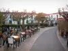 Île d'Oléron - Saint-Pierre-d'Oléron : terrasse de café, arbres et maisons