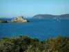 Île de Porquerolles - Végétation méditerranéenne, mer méditerranée, fort du Petit Langoustier (îlot du Petit Langoustier) et forêt