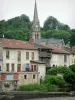 Joinville - Bell tower of the Notre-Dame church, houses in the old town and Marne reach