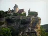 Kasteel van Belcastel - Kasteel met zijn kapel en de rots, in de Dordogne vallei