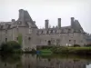 Kasteel van le Rocher-Portail - Kasteel weerspiegelen in het water van de vijver, in Saint-Brice-en-Coglès