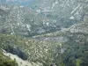 Keteldal van Navacelles - Opvattingen over landvormen en natuurlijke kalkstenen kliffen van het circus (de Vis canyon, kloof of the Screw)