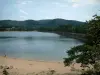 Lac de Saint-Ferréol - Plage, bassin et collines couvertes d'arbres