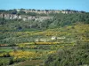 Laço de Montmirail - Árvores, vegetação, casa e parede de pedra do maciço