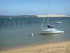 Landscapes of the Gironde - Arcachon bay: boats on the water overlooking the Pilat dune 