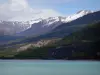 Landscapes of the Hautes-Alpes - Serre-Ponçon lake (water reservoir) lined with mountains